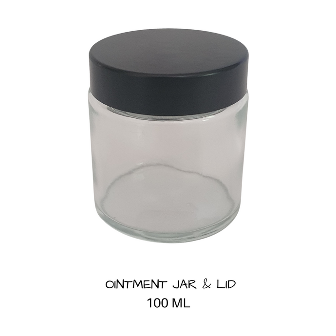 Glass Cosmetic Jar Round Ointment 100mls  White Lid