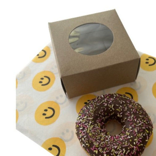 Box - Single Donut Box  - Kraft with Window