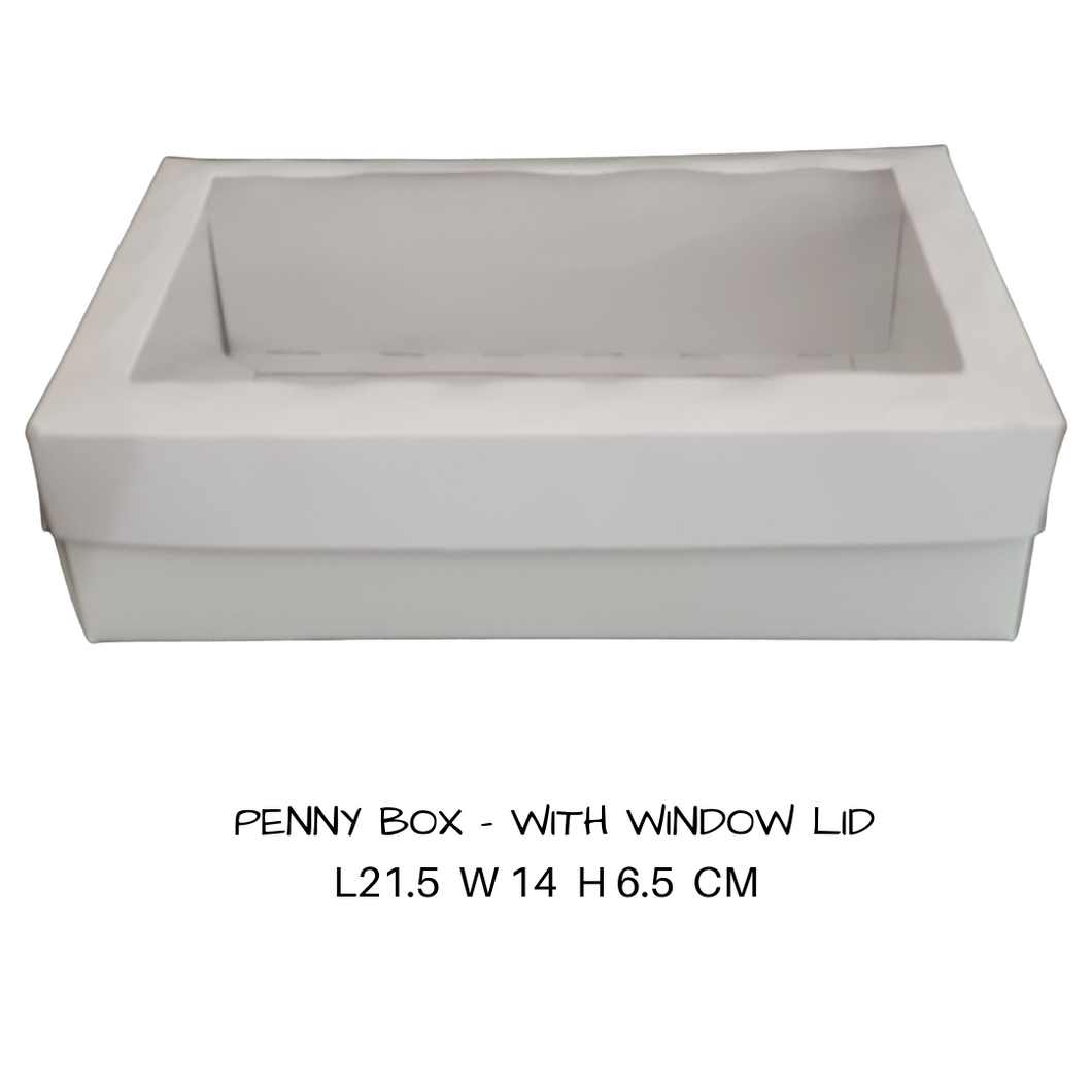 Box- White Penny Box 22.2cm x 14.5 cm x 6.8cm (Out The Box) LOCAL