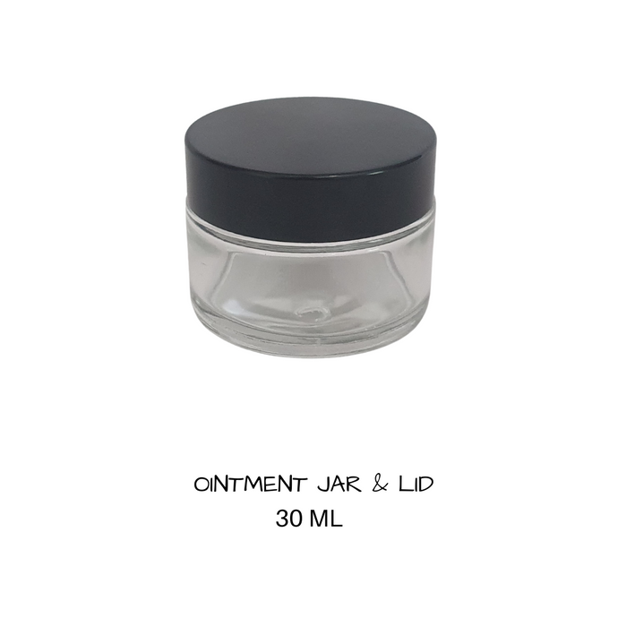 Glass Cosmetic Round Jar Ointment 30 mls Black Lid