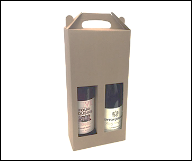 Box - Kraft 2 Bottle Wine Box With Handle 161x79x323mm